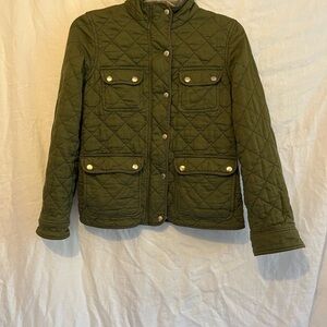 J. Crew Quilted Olive Utility Jacket with Gold-Tone Snaps
